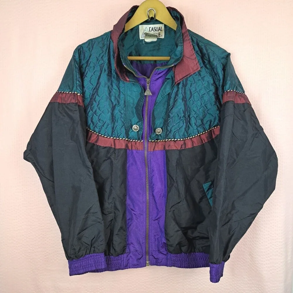 Vintage 90s Casual Isle Multicolor Windbreaker Women Size M Nylon